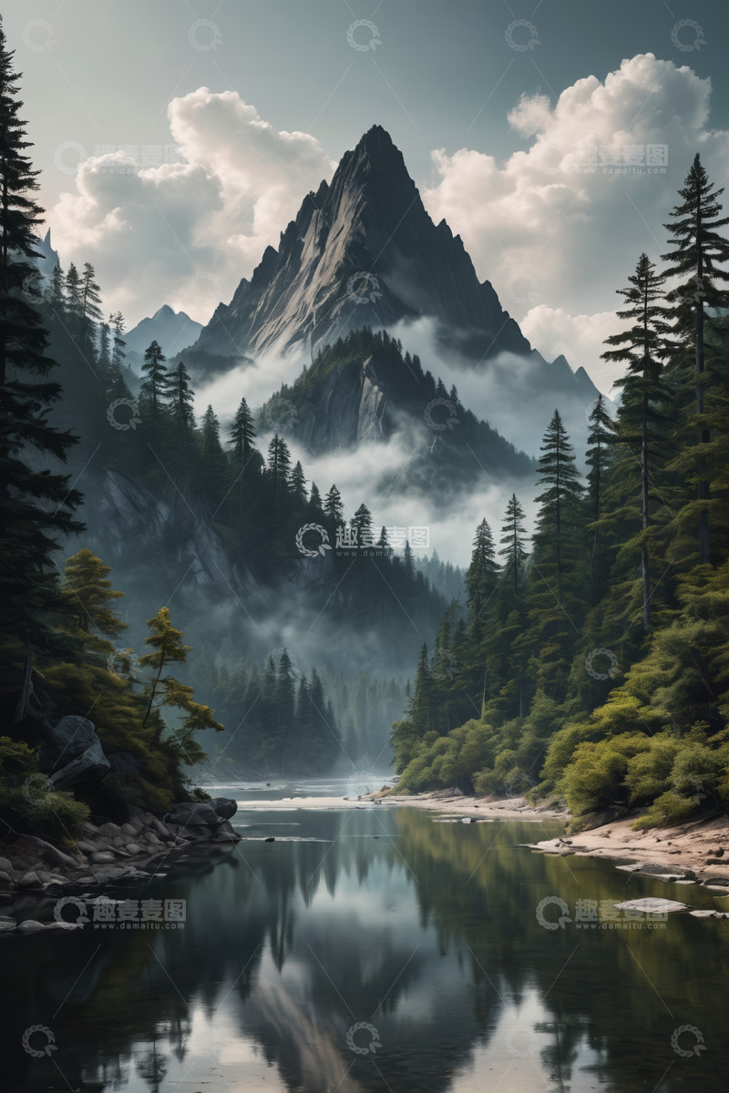 高清大图下载【趣麦麦图】山林间河流旁的自然风光