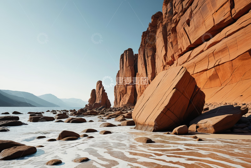 高清大图下载【趣麦麦图】海边红色岩石自然景观