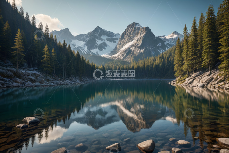高清大图下载【趣麦麦图】山林间静谧湖泊风景