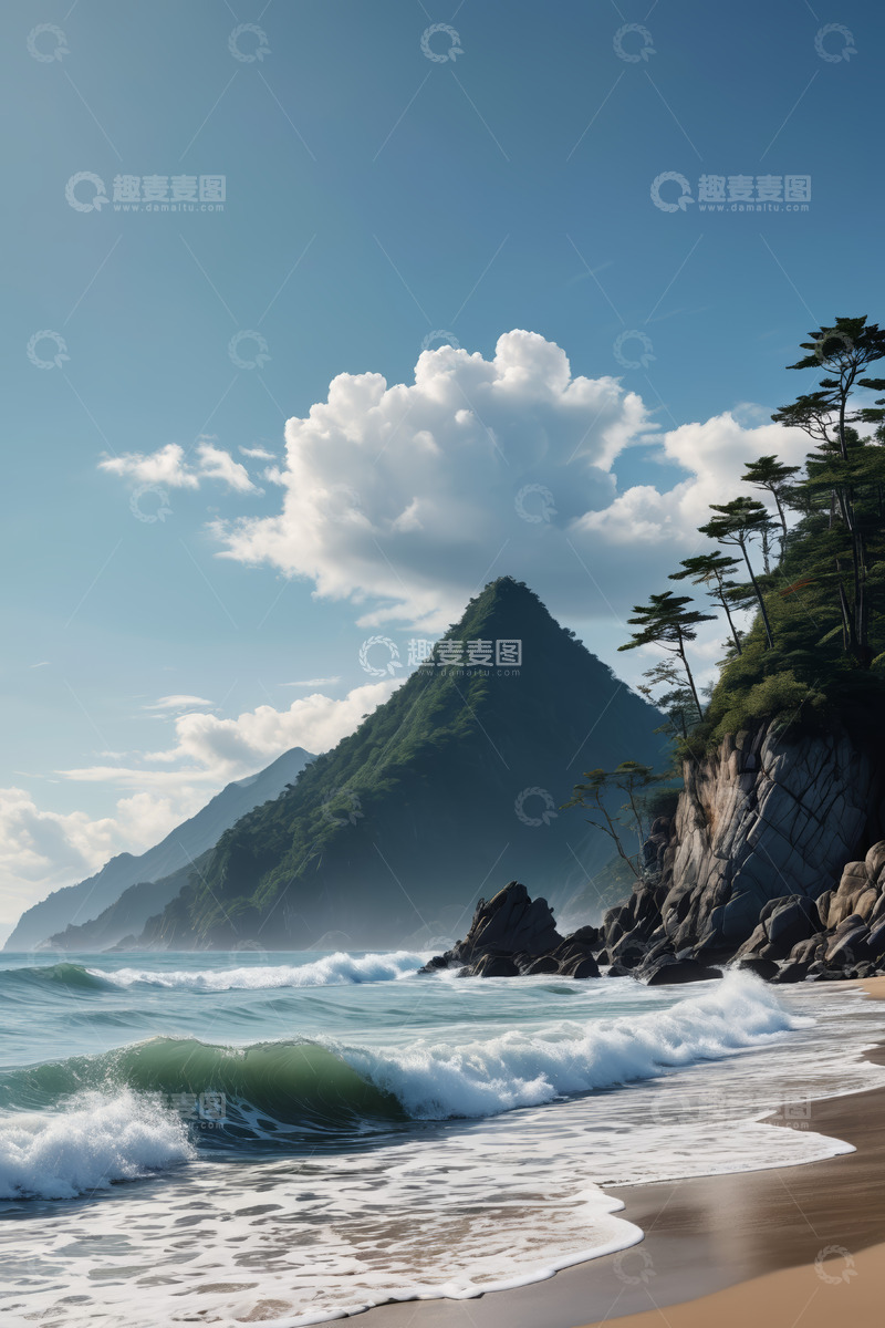 高清大图下载【趣麦麦图】山海相依的海滩风光