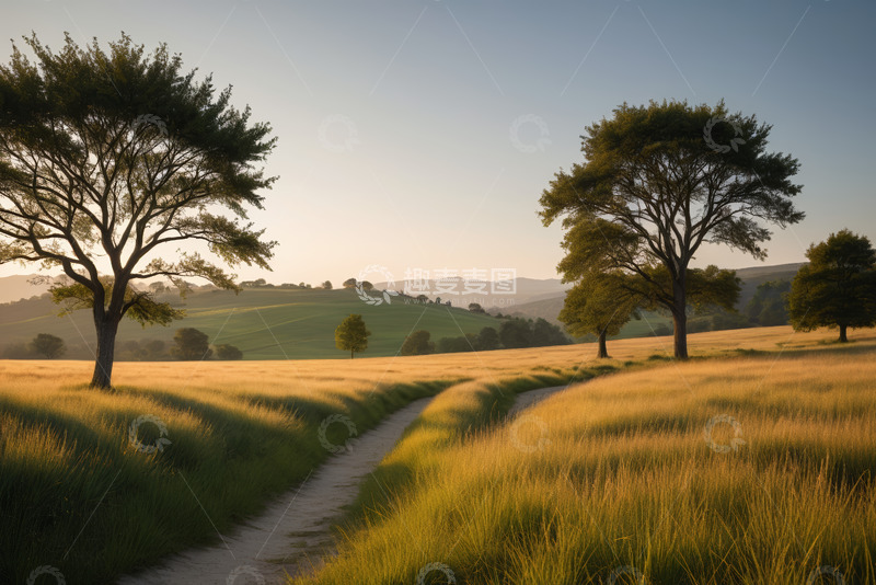 高清大图下载【趣麦麦图】田野间的小路与树木自然风光