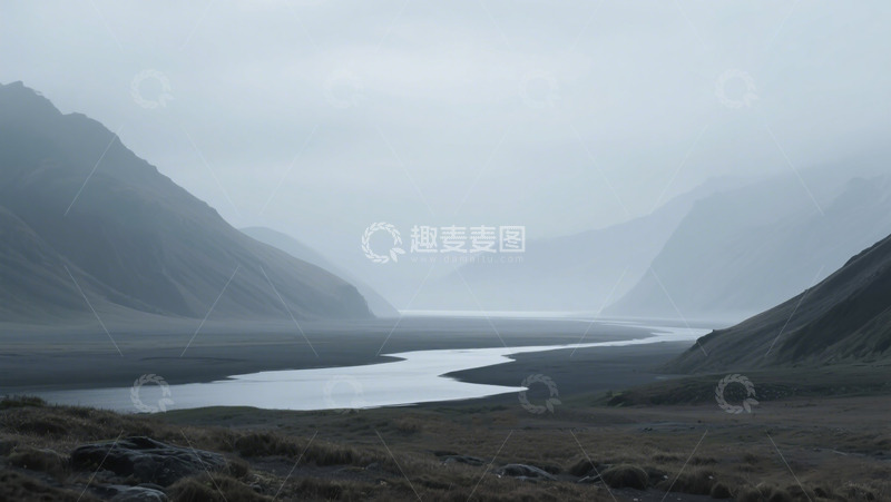 高清大图下载【趣麦麦图】雾霭山谷河流风光