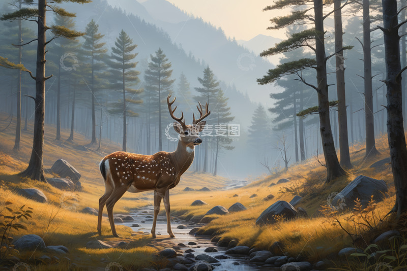 高清大图下载【趣麦麦图】森林中站立的梅花鹿自然风光