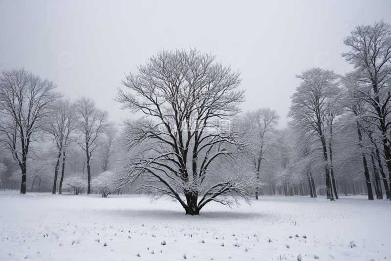 高清大图下载【趣麦麦图】雪后森林中的孤树景观