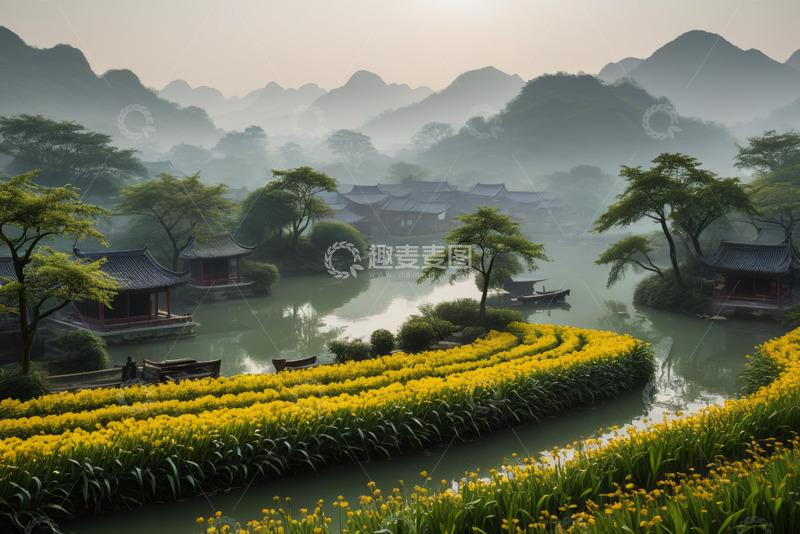 高清大图下载【趣麦麦图】山水间中式园林风景