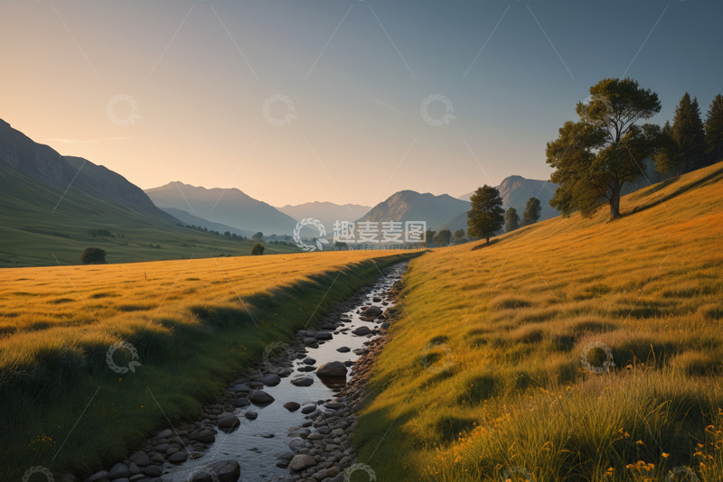 高清大图下载【趣麦麦图】山间草地溪流自然风光