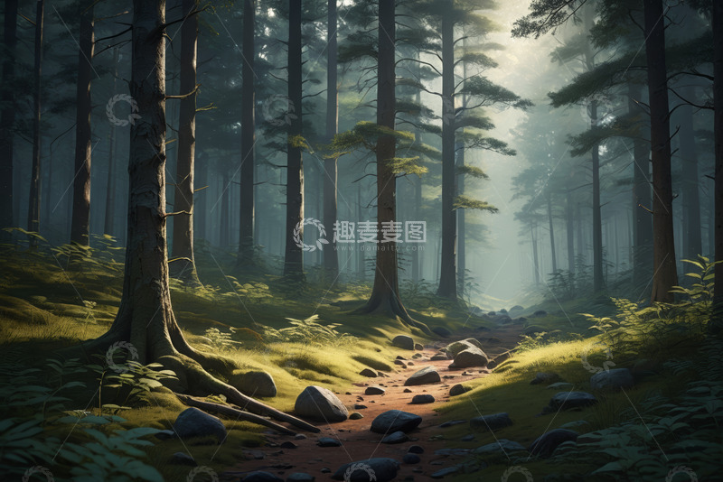 高清大图下载【趣麦麦图】阳光穿透的静谧森林小径