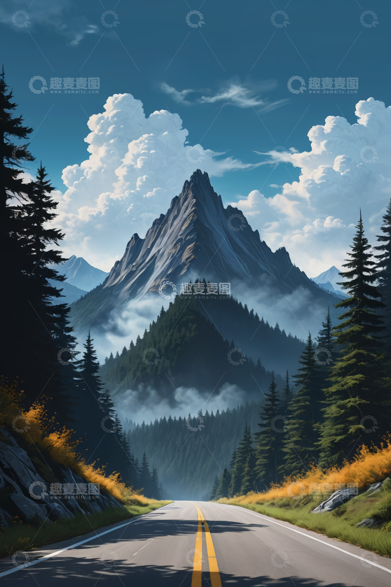 高清大图下载【趣麦麦图】山间公路与巍峨山峰景观
