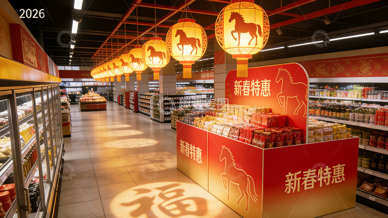 高清大图下载【趣麦麦图】超市新春特惠装饰场景