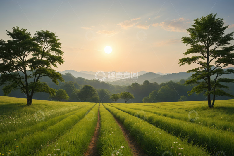 高清大图下载【趣麦麦图】田野夕阳下的自然风光