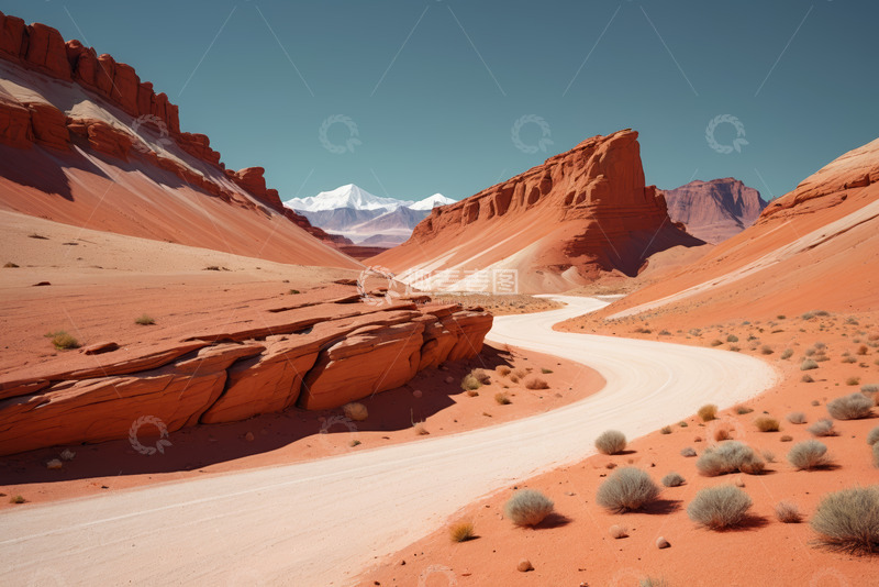 高清大图下载【趣麦麦图】沙漠蜿蜒道路与红色岩石景观