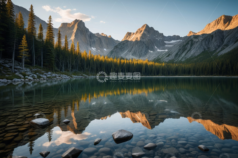 高清大图下载【趣麦麦图】山林间静谧湖泊自然风光