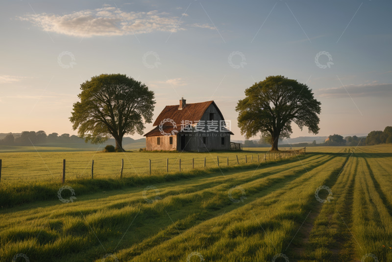 高清大图下载【趣麦麦图】田野中的乡村小屋景观