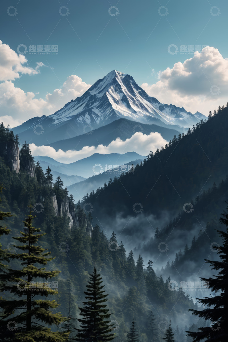 高清大图下载【趣麦麦图】雪山森林自然风光