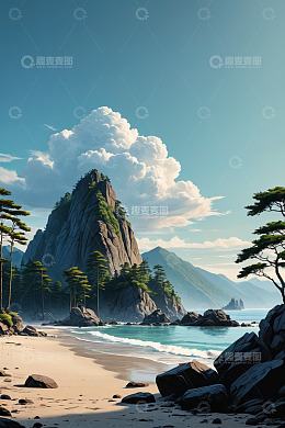 海边山峰自然风光景色