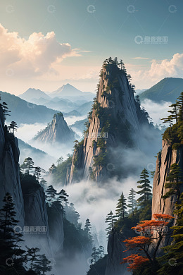 云雾缭绕的壮丽山景
