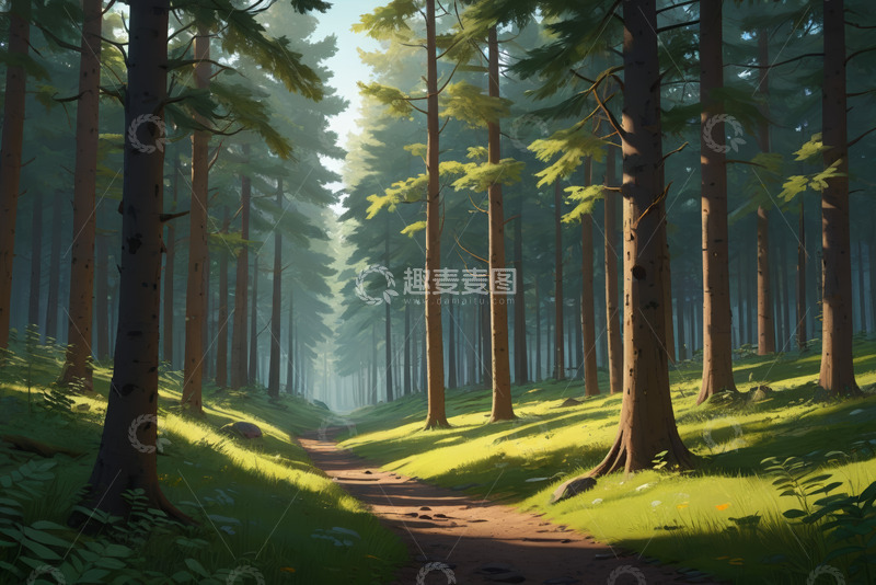 高清大图下载【趣麦麦图】阳光照耀下的森林小径