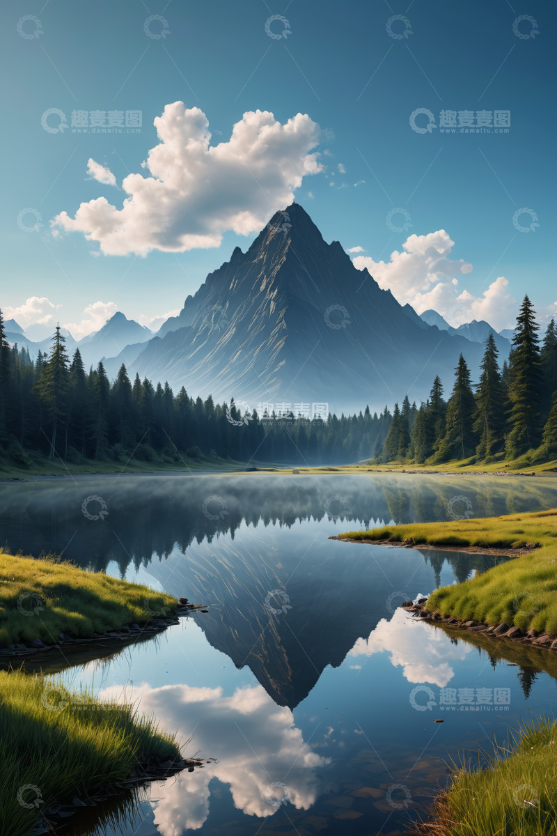 高清大图下载【趣麦麦图】山林湖泊自然风光全景