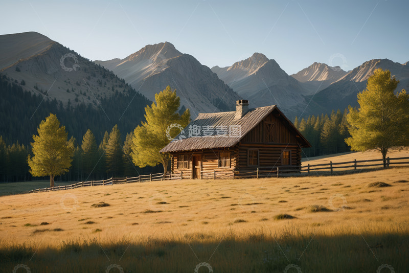 高清大图下载【趣麦麦图】山间木屋田园风光