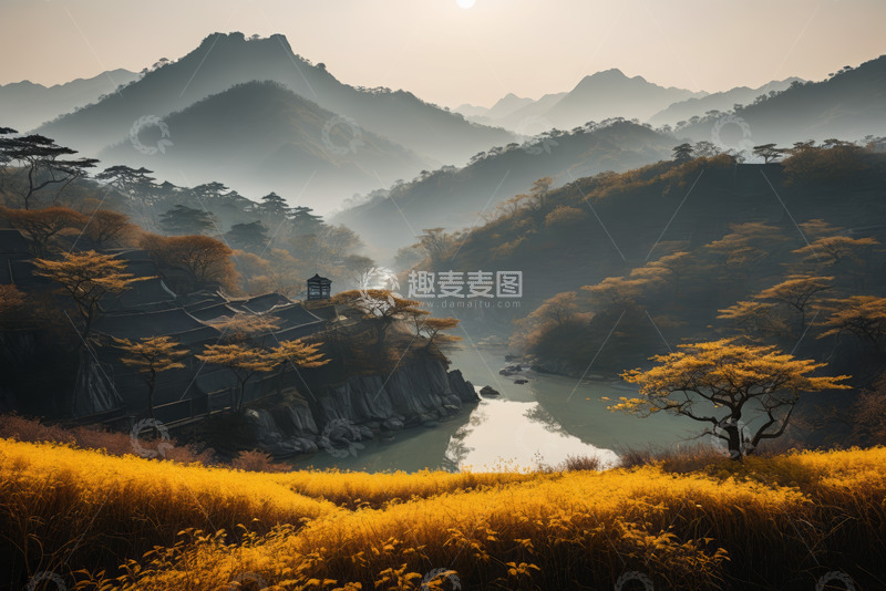 高清大图下载【趣麦麦图】山间河谷秋日自然风光