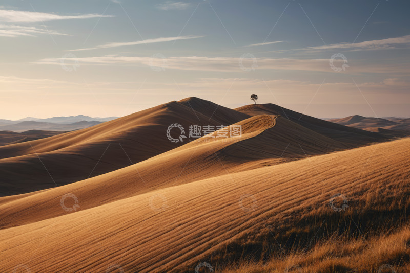高清大图下载【趣麦麦图】沙漠中的孤树与沙丘景观