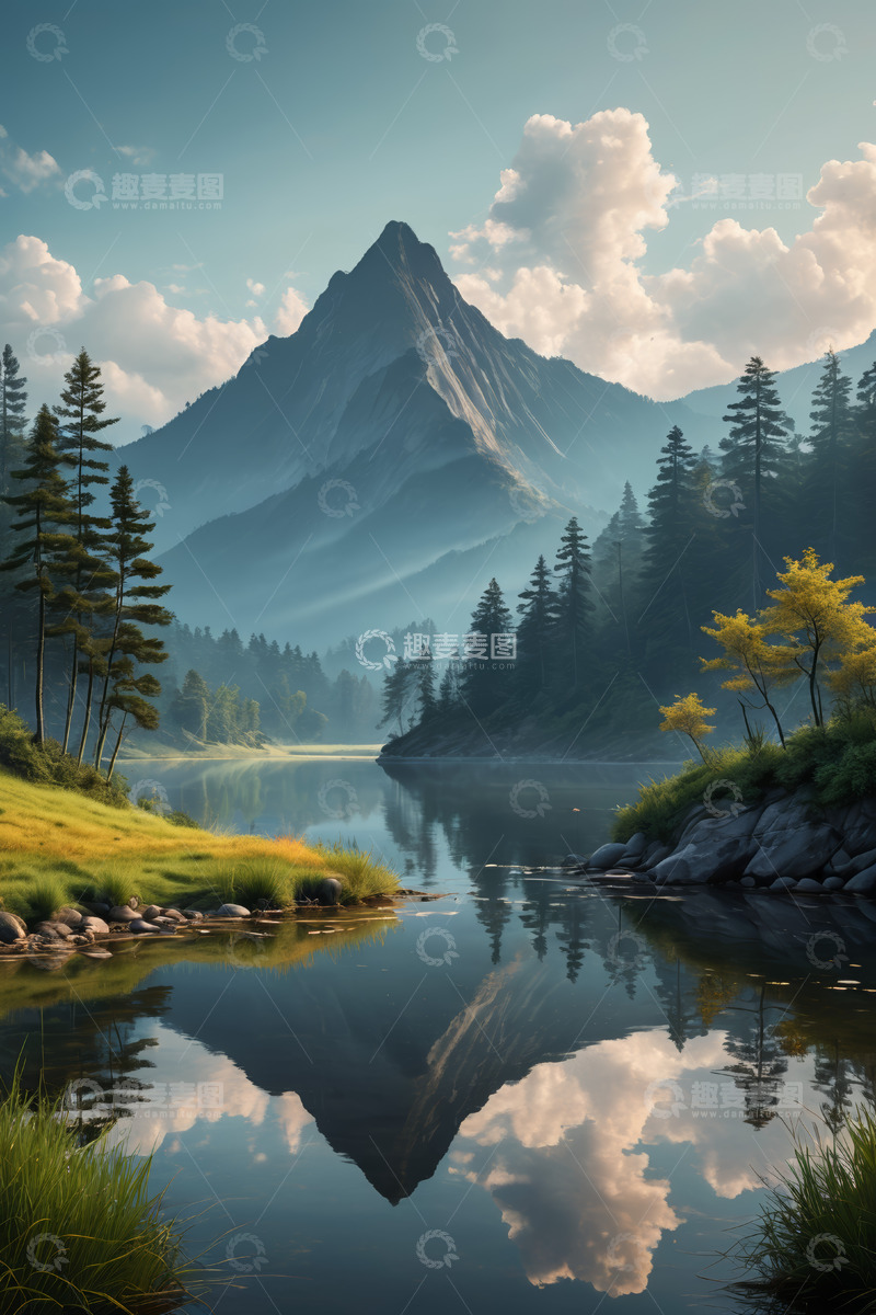 高清大图下载【趣麦麦图】山林湖泊自然风光全景