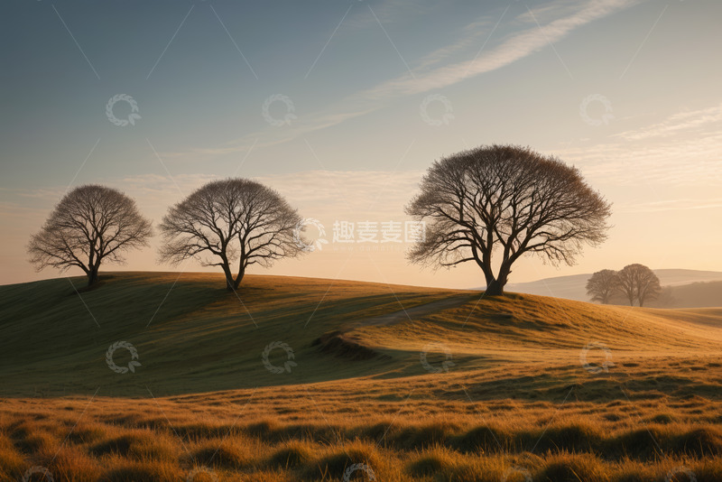 高清大图下载【趣麦麦图】田野上的树木与天空景观