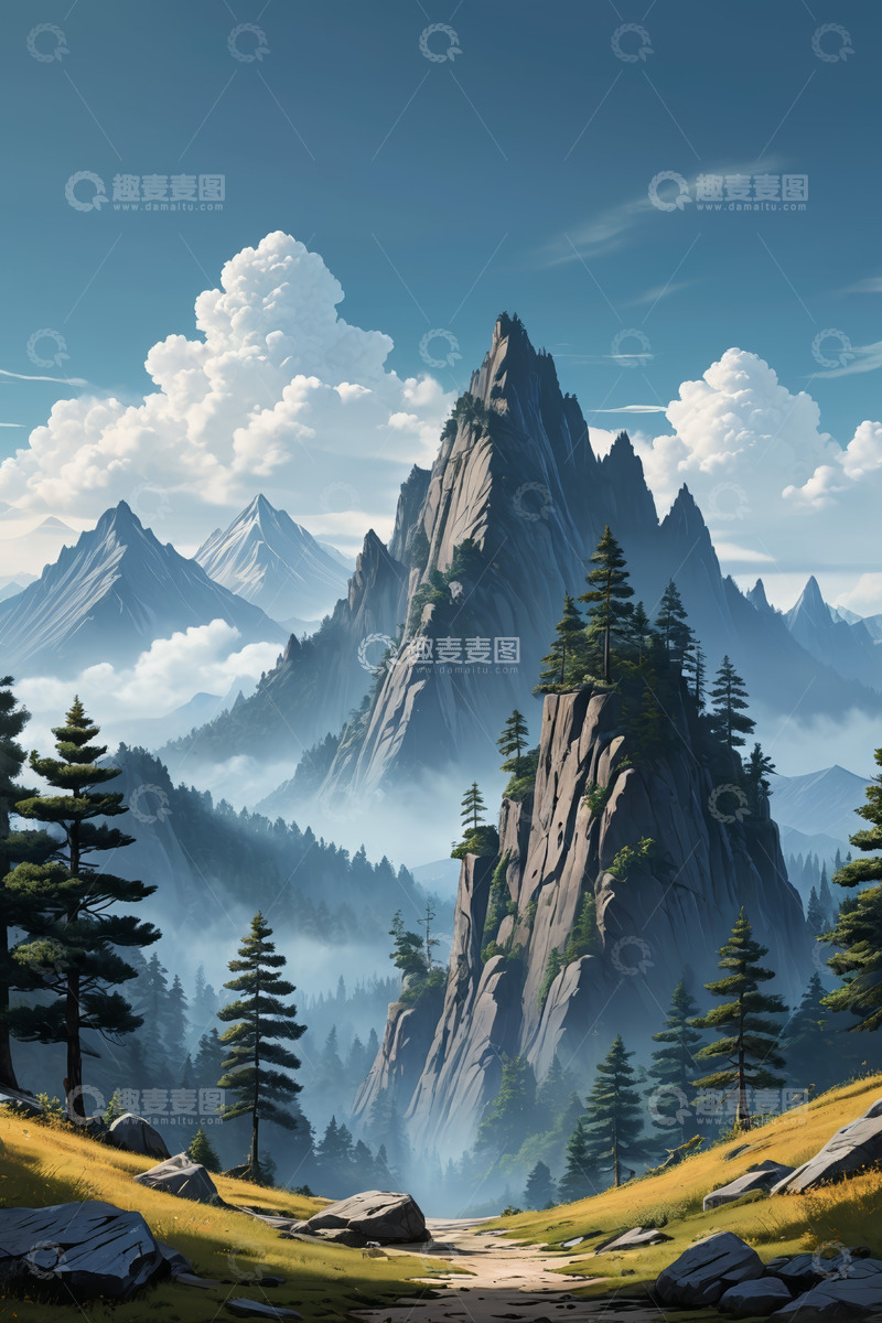 高清大图下载【趣麦麦图】山间森林风景全景