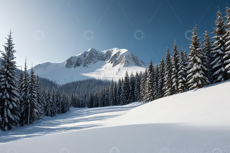 高清大图下载【趣麦麦图】雪山下的冬日森林雪景