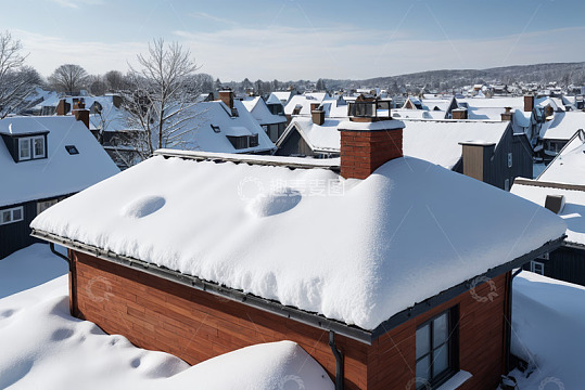 雪后屋顶及远处房屋景观