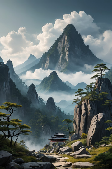中式山水风景古建筑画面
