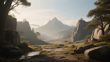 山水风景画森林溪流图
