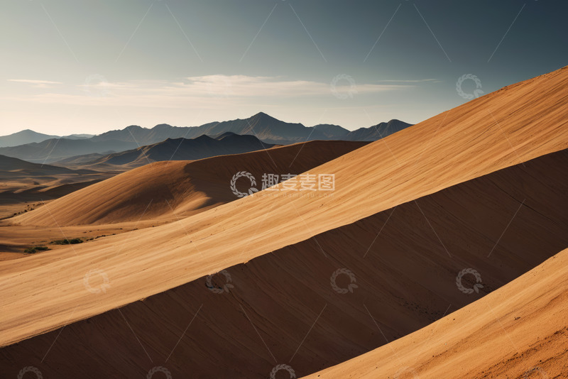 高清大图下载【趣麦麦图】广袤沙漠与远处山脉景观