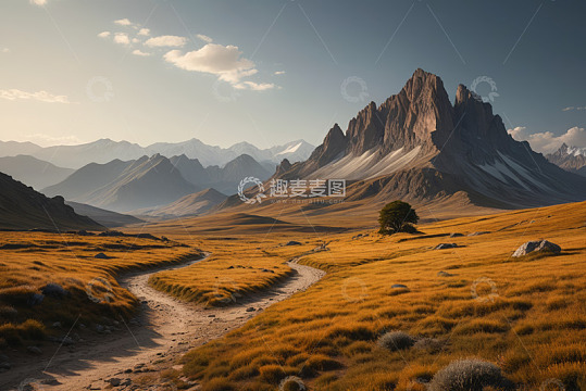 山间草原与蜿蜒小路风景