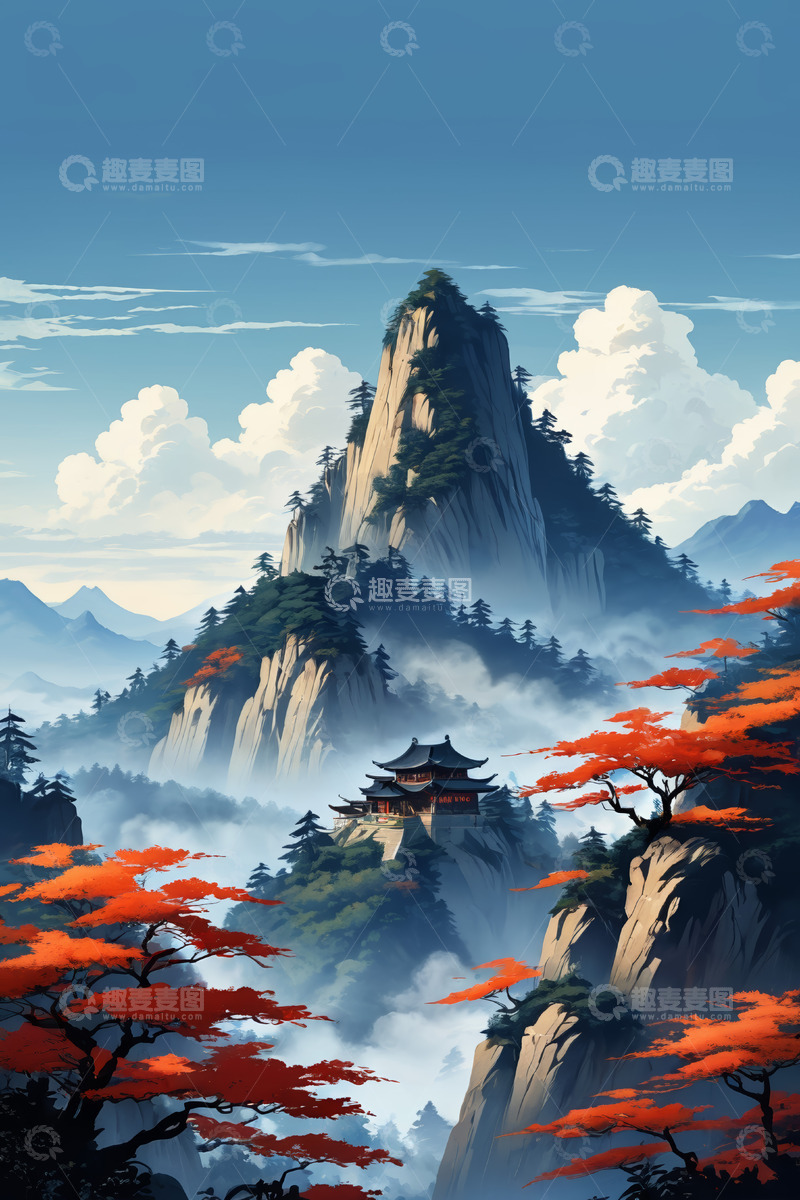 高清大图下载【趣麦麦图】中式山水楼阁风景