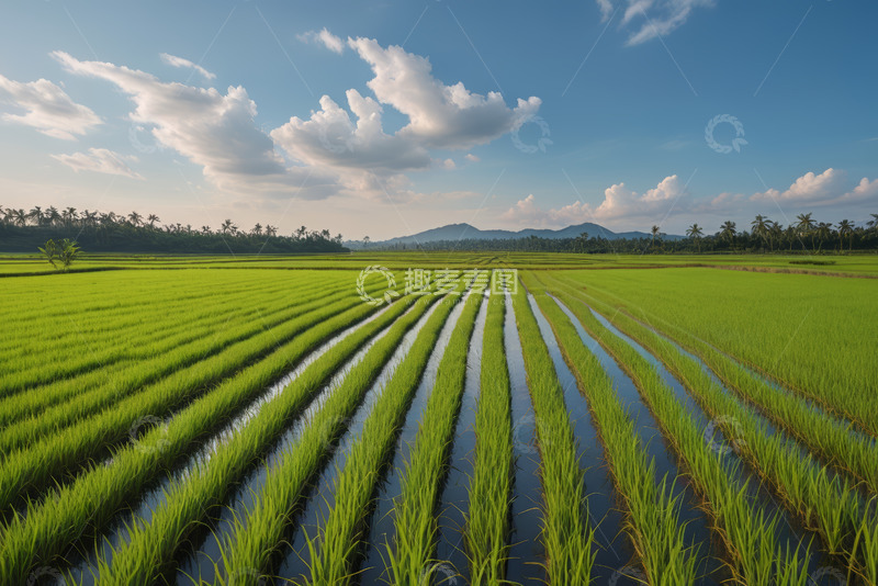 高清大图下载【趣麦麦图】田园风光中的绿色水稻田