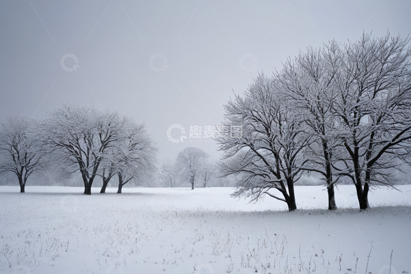 高清大图下载【趣麦麦图】雪覆盖的树林自然景观
