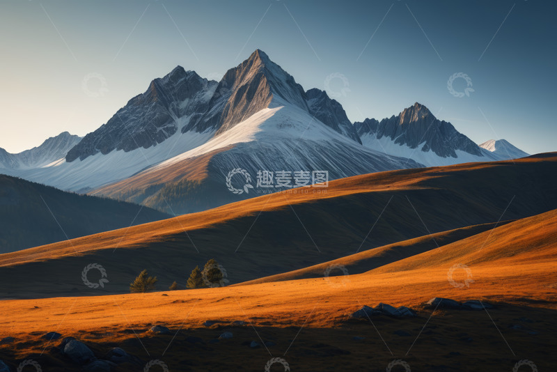 高清大图下载【趣麦麦图】雪山下的开阔原野风光