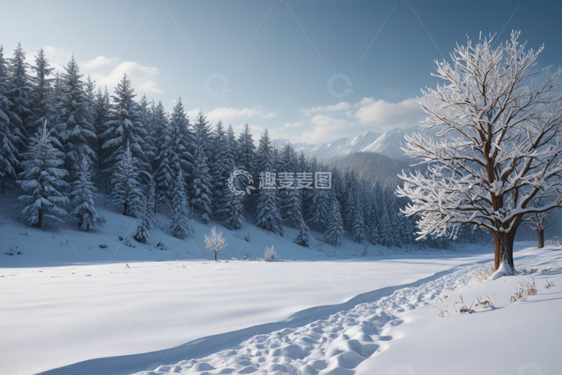 高清大图下载【趣麦麦图】冬日雪覆森林雪景风光
