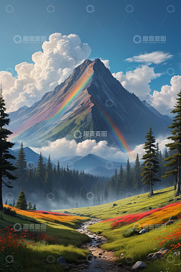 山间彩虹自然风光