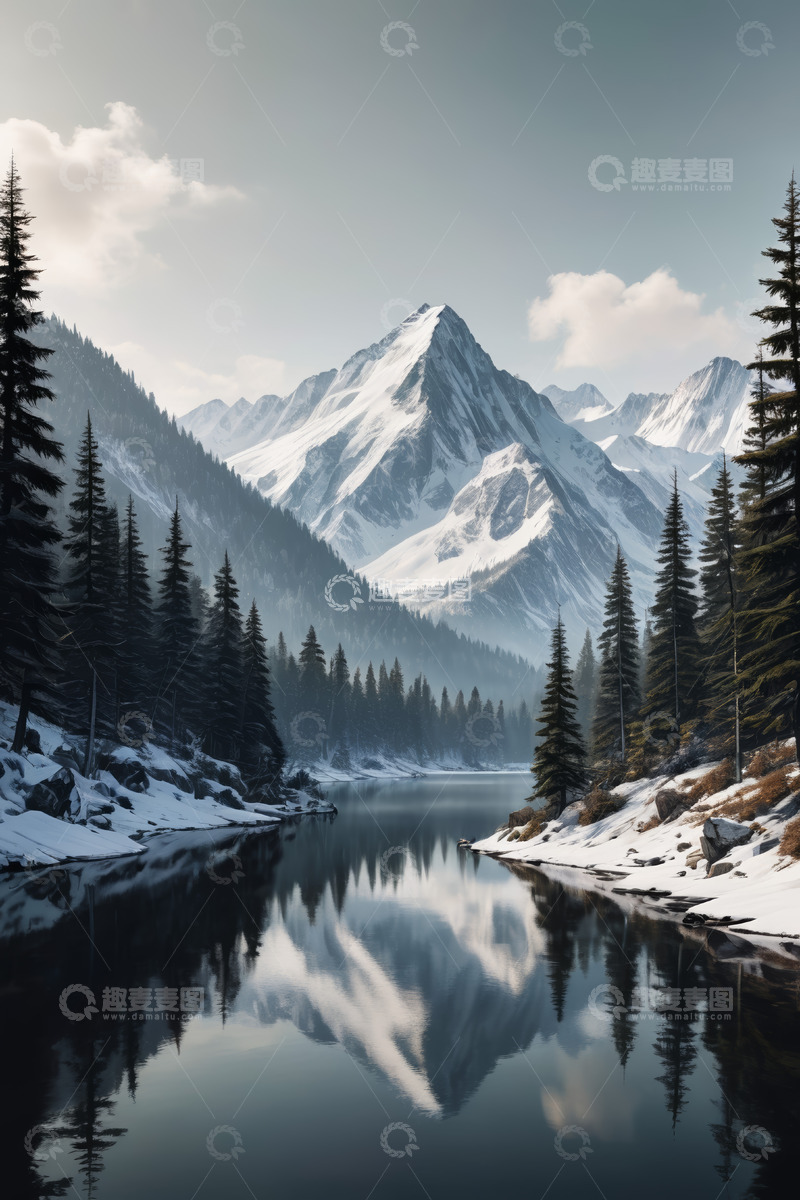 高清大图下载【趣麦麦图】雪山湖泊自然风光