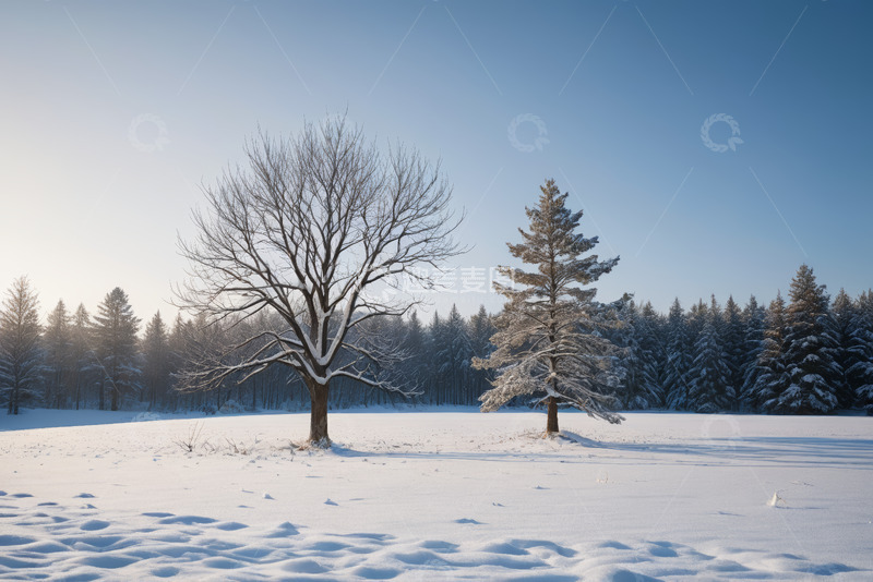 高清大图下载【趣麦麦图】冬日雪地树木与森林景观