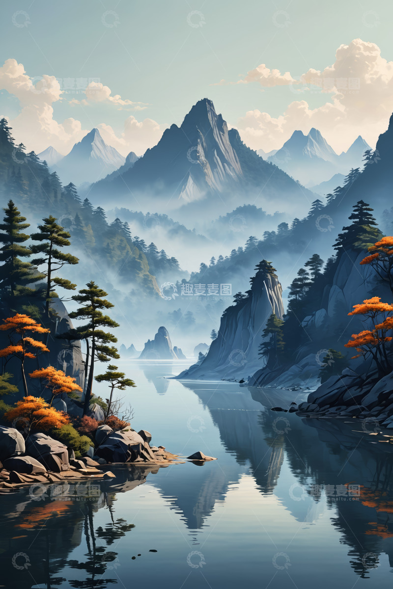 高清大图下载【趣麦麦图】山水相依自然风光