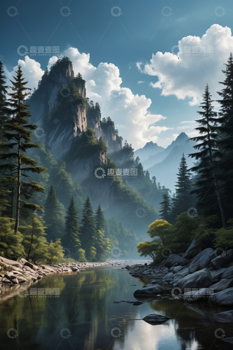 高清大图下载【趣麦麦图】山林间河流自然风光