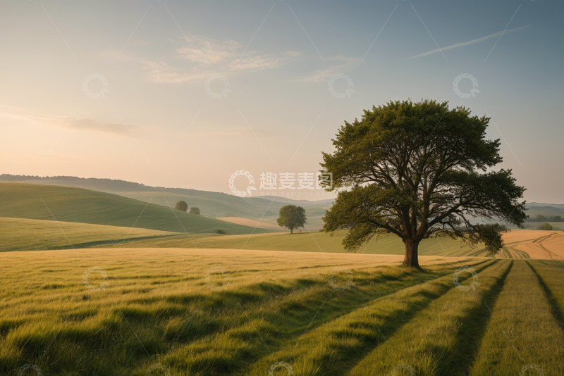 高清大图下载【趣麦麦图】田野中独立大树自然风光