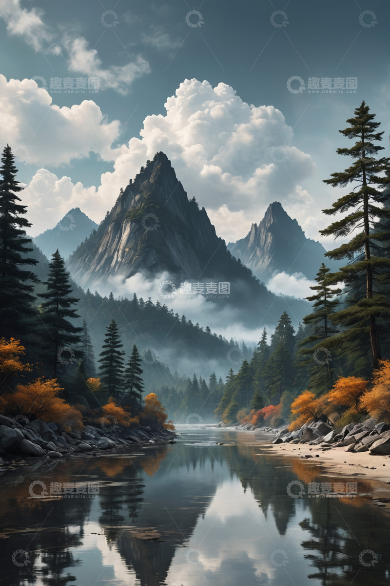 高清大图下载【趣麦麦图】山林河流自然风光全景