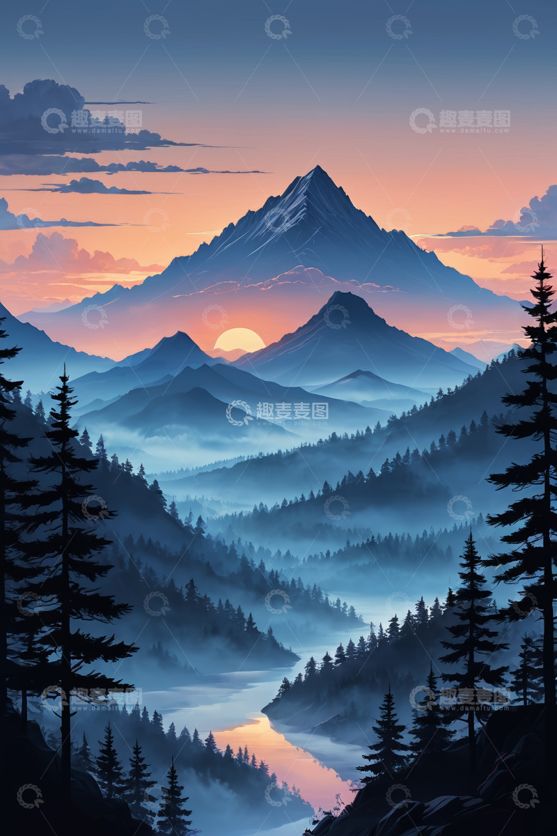 高清大图下载【趣麦麦图】山间日出自然景观