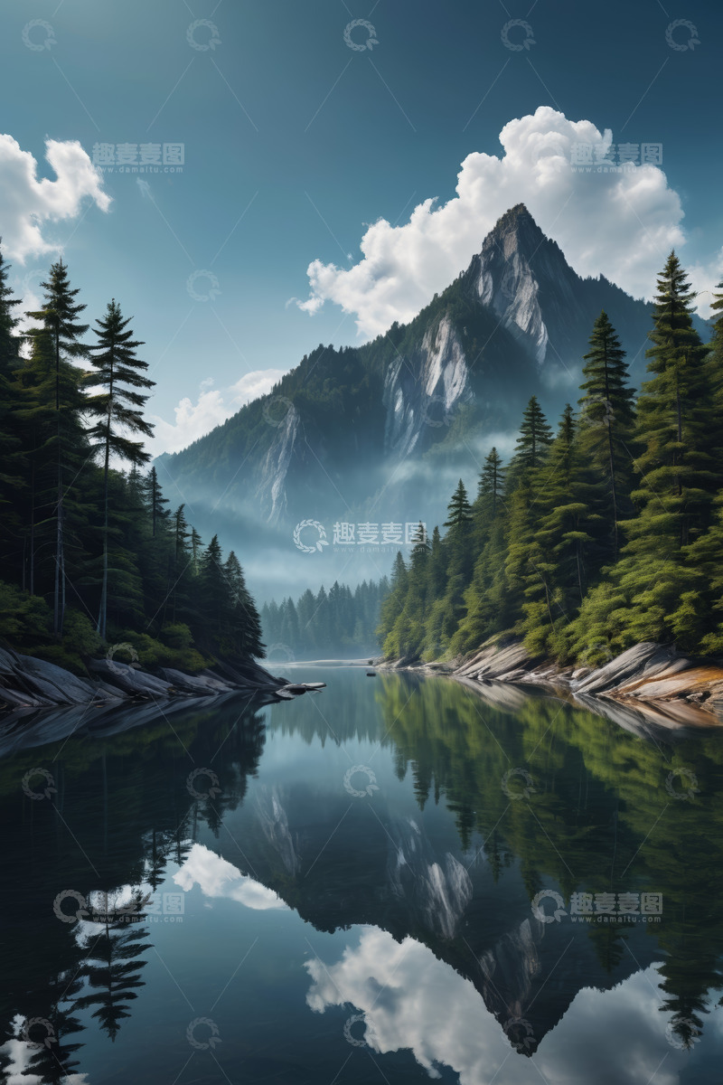 高清大图下载【趣麦麦图】山林间宁静的河流景观