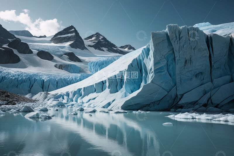 高清大图下载【趣麦麦图】冰川湖泊与远处雪山景观