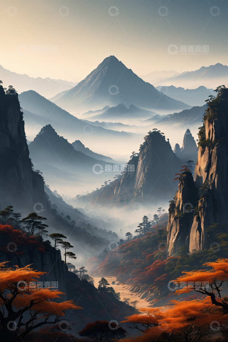 高清大图下载【趣麦麦图】秋日层峦叠嶂的山脉风光